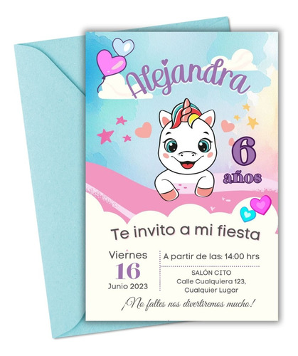 Invitación Cumpleaños Niña Digital Unicornio