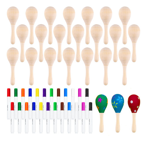 Morcheiong 24 Mini Maracas De Madera Para Ninos Con 24 Bolig