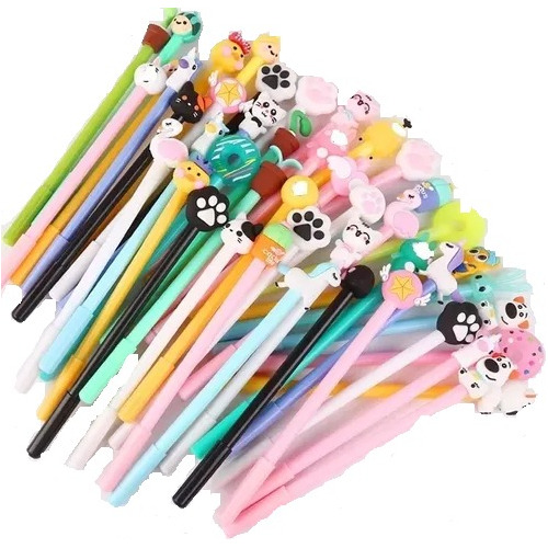 Plumas De Tinta Gel Negra Estilo Kawaii Al Por Mayor 24 Pzs.