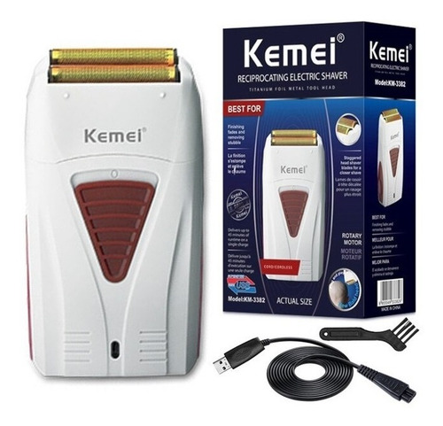 Imagen 1 de 7 de Afeitadora Kemei Km-3382 Blanca 220v Recargable Barberia