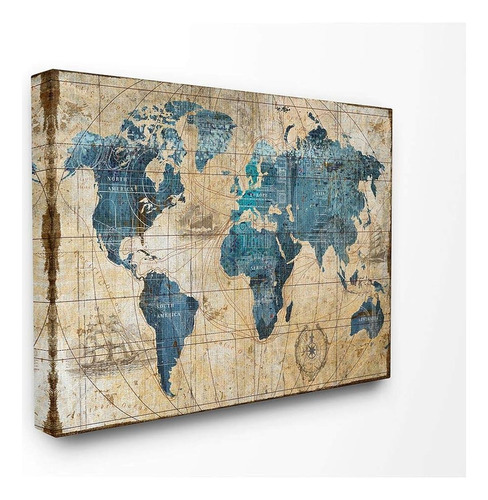 Stupell Industries Vintage Abstract World Map Design Tapices