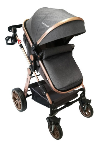 Coche de paseo Happy Baby Alizze gris con chasis color dorado