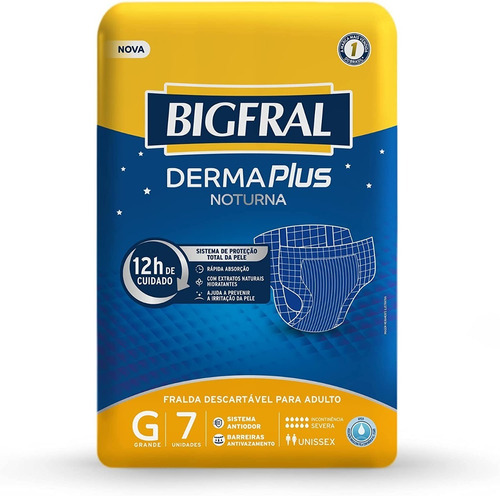 Fraldas para adultos descartáveis Bigfral  Derma Plus Noturna G x 7 u