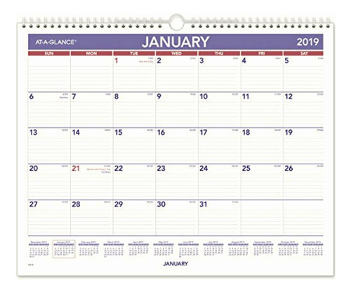 At-a-glance Calendario Mensual De Escritorio, Enero 2019