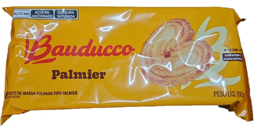 Biscoito de Massa Folhada tipo Palmier Bauducco 100gr com cobertura açucarada Bauducco Palmier Bauducco 100g de biscoito de massa folhada tipo palmier 100 g