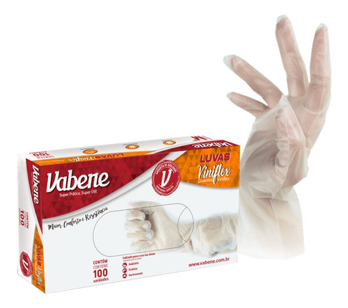 Luvas descartáveis Vabene Viniflex cor transparente tamanho  M de elastômero termoplástico em kit de 10 x 100 unidades 