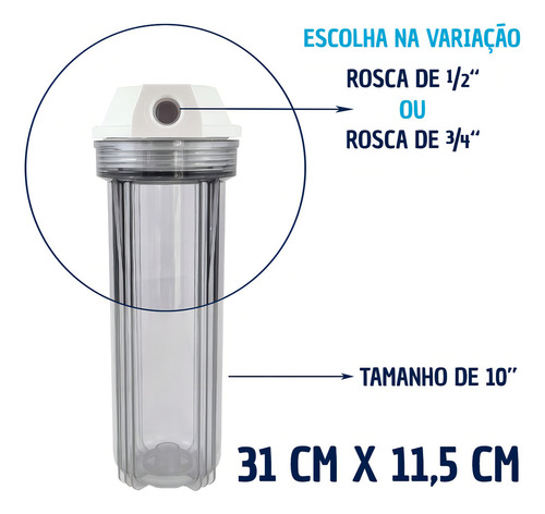 Kit 2 Carcaças 9 3/4 + 2 Plissado + 2 Carbon Block + 4 Pp Cor Transparente
