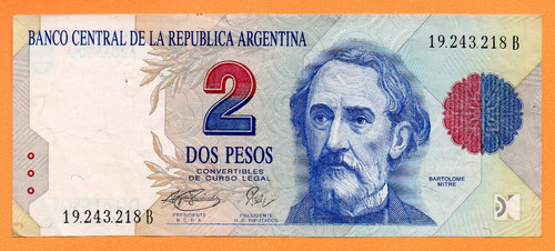 Billete 2 Pesos Convertibles, Bottero 3017, Año 1995 Mb 