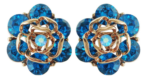 Navachi 18k Chapado En Oro Azul Cristal Hojas Flor Omega