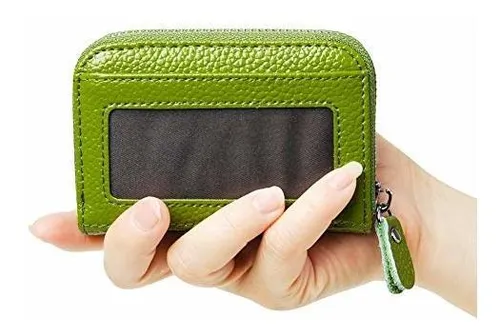 Billetera De Dama Cartera De Acordeón De Cuero Con Bloqueo