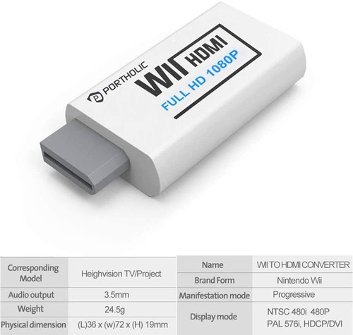 Portholic Convertidor Wii Un Hdmi 1080p Párrafo Dispositivo