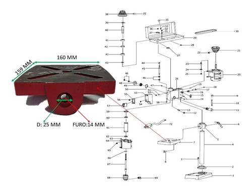 Mesa Móvel Para Furadeira De Bancada Fbh 130i Motomil