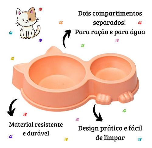Comedouro E Bebedouro Pote De Ração Duplo Plástico Gato Fofo