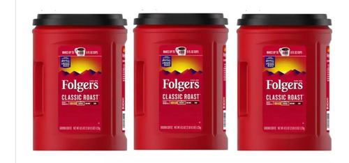 3 Botes Folgers Classic Roast Cafe Molido 1.23kg