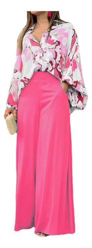 Conjunto Camisa Con Estampado Suelto Y Pantalón Ancho