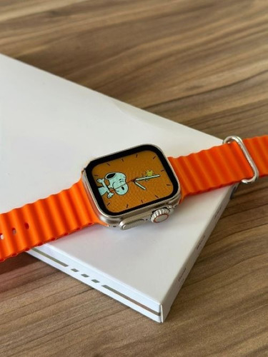 Smartwatch Xs9 Ultra 2 Série 9 Double Touch Tela Ips 5 Cores Caixa Prateado Pulseira Laranja