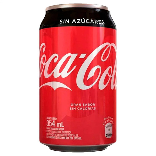 Imagen 2 de 5 de Coca Cola Sin Azucar Lata 354ml Pack X12 Gaseosa Dietetica