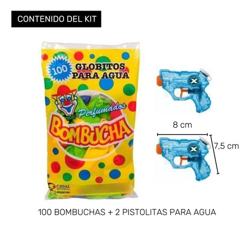 Kit 100 Bombuchas + 2 Pistolitas Para Agua Combo Bombita