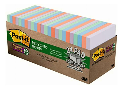 Post-it Notas Recicladas Superadhesivas, 3 X 3 Pulgadas, 24