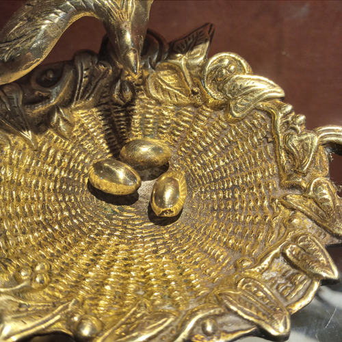 Estatuilla De Bronce Macizo Figura Pájaro Ave Animal Dorado (Usado)