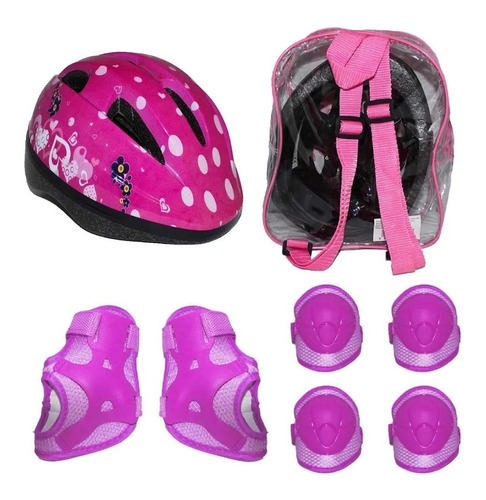 Capacete Feminino Infantil Elleven + Kit Proteção Bike Skate