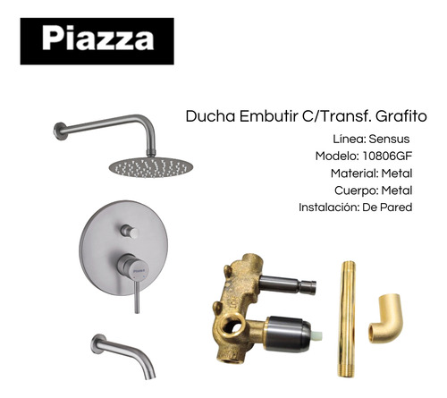 Griferia Sensus Ducha Embutir Piazza Color Grafito 10806gf