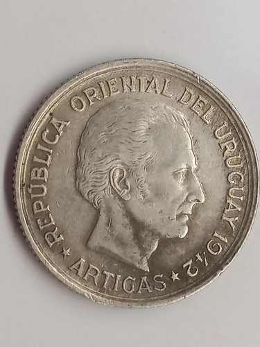 Moneda-uruguay -artigas-1 Peso -1942- Km# 30-plata 0.720-ex