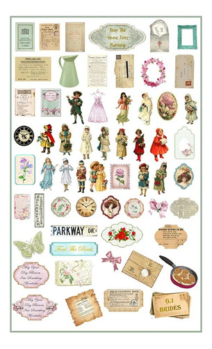 Set 60 Stickers Tiempo Retro Vintage Scrapbooking Collages