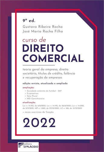 Curso De Direito Comercial - 9ª Edição - 2022, De Gustavo Ribeiro Rocha ; José Maria Rocha Filho. Editora Dplacido, Capa Mole, Edição 9ª Edição Em Português, 2022