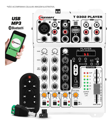 Mesa De Som Player Automotivo 3 Canais Taramps T0302 Player