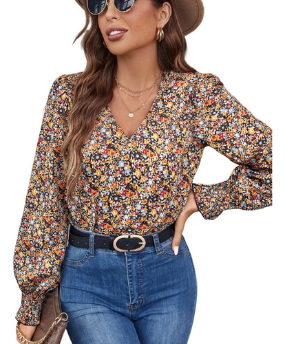 Blusa Estilo Bohemio Floral De Margaritas Multicolor