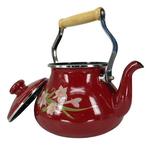 Pava Enlozada Tetera Francesa Decorada Eurokitchen 3 Lts Bordo Flores