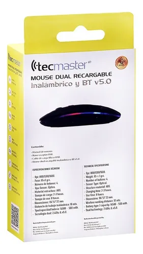 Mouse Slim Dual Inalámbrico Tecmaster Recargable Negro