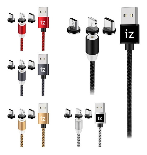 2 Metros Cable Carga Magnético 3 En 1 Micro Usb iPhone Usb-c