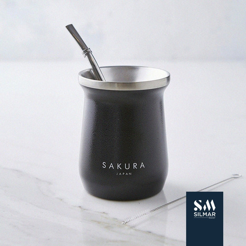 Imagen 4 de 10 de Mate De Metal Original Sakura Acero Inoxidable Con Bombilla
