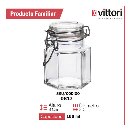 6 Frasco Especiero Quadra Almacenamiento Vidrio 100ml Color Transparente