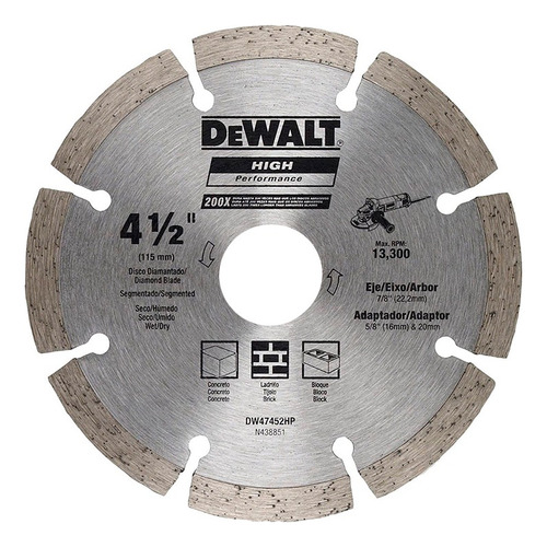 Dw47452hp Disco Segmentado Concreto 4-1/2in 115mm 8d Dewalt