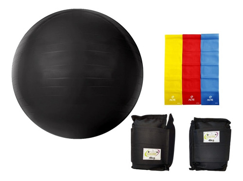 Bola Suíça 65 Cm + Caneleira 4 Kg + Kit Faixas Elásticas.