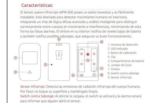 Imagen 3 de 5 de Sensor Wpir 600 Pir Inalámbrico Para Alarmas Wala X1 Pronext