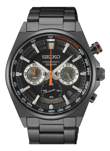 Relógio Seiko Ssb399p1 Negro Cronograph Wr100m Data Tachimet Correia Preto Bisel Preto Fundo Preto