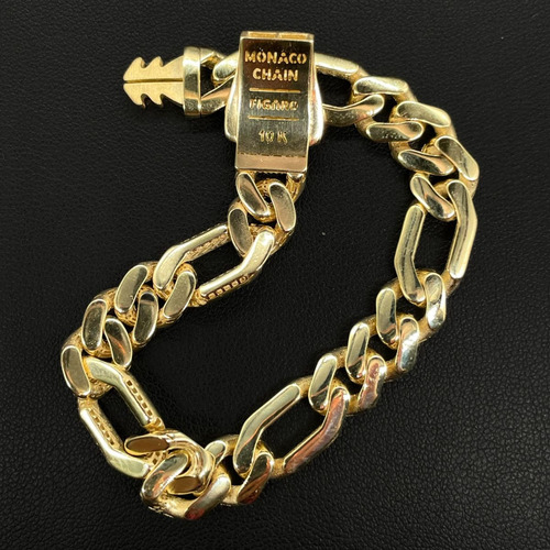 Pulso Monaco Chain Oro 10k Tejido Fígaro Broche Liso 18x1cm Dorado 1 Cm 18 Cm