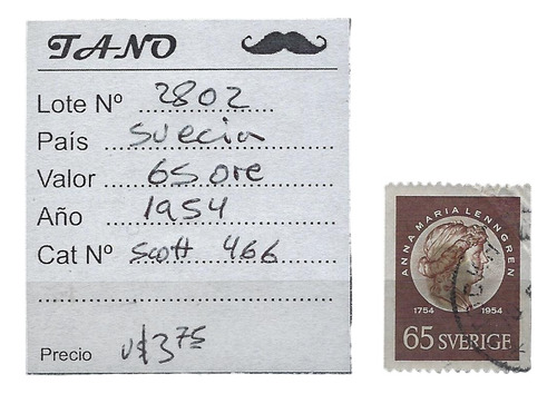 Lote2802 Suecia 65 Ore Año 1954 Scott# 466