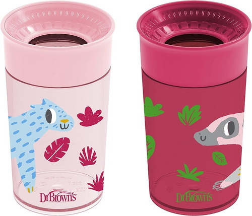 Dr Brown's 2 Vasos Transicion 360° Decorados Niña 9m+ 10 Oz Color Rosa