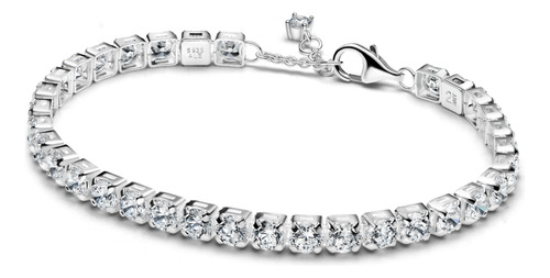 Bracelete De Prata Ajustável Riviera Brilhante Pandora Comprimento 16 Cm