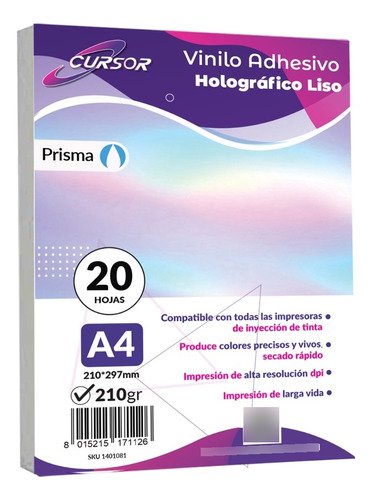 Vinilo Adhesivo Imprimible Holografico Liso A4 / 20 Hojas