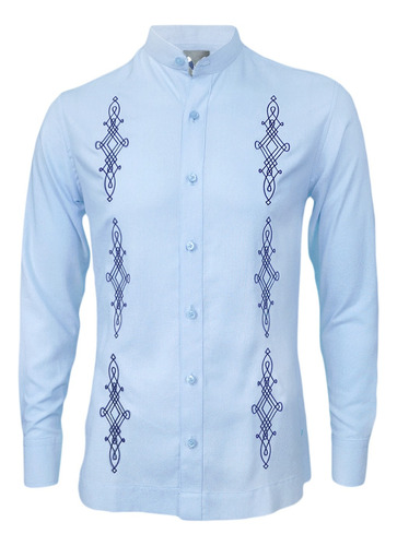 Camisa Guayabera Lino Marfil Bordada Manga Larga Hombre