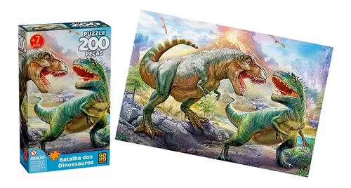 Quebra-Cabeça 200 Peças - Puzzle Batalha dos Dinossauros - Grow