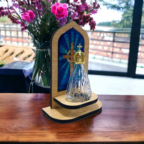 Escultura Armazém Católico Recipiente Garrafinha Vidrooriginal Oratorio De Nossa Senhora Aparecida - Azul