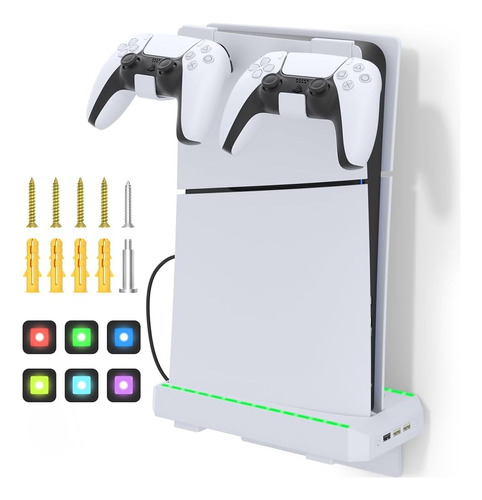 Kit De Soporte De Pared Para Ps5 Slim Digital Y Disc Con Usb Color Blanco