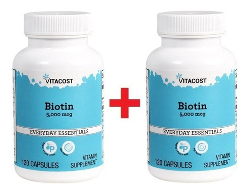 Kit 2x Biotina 5000 Mcg - 120 Cápsulas - Vitacost Importado